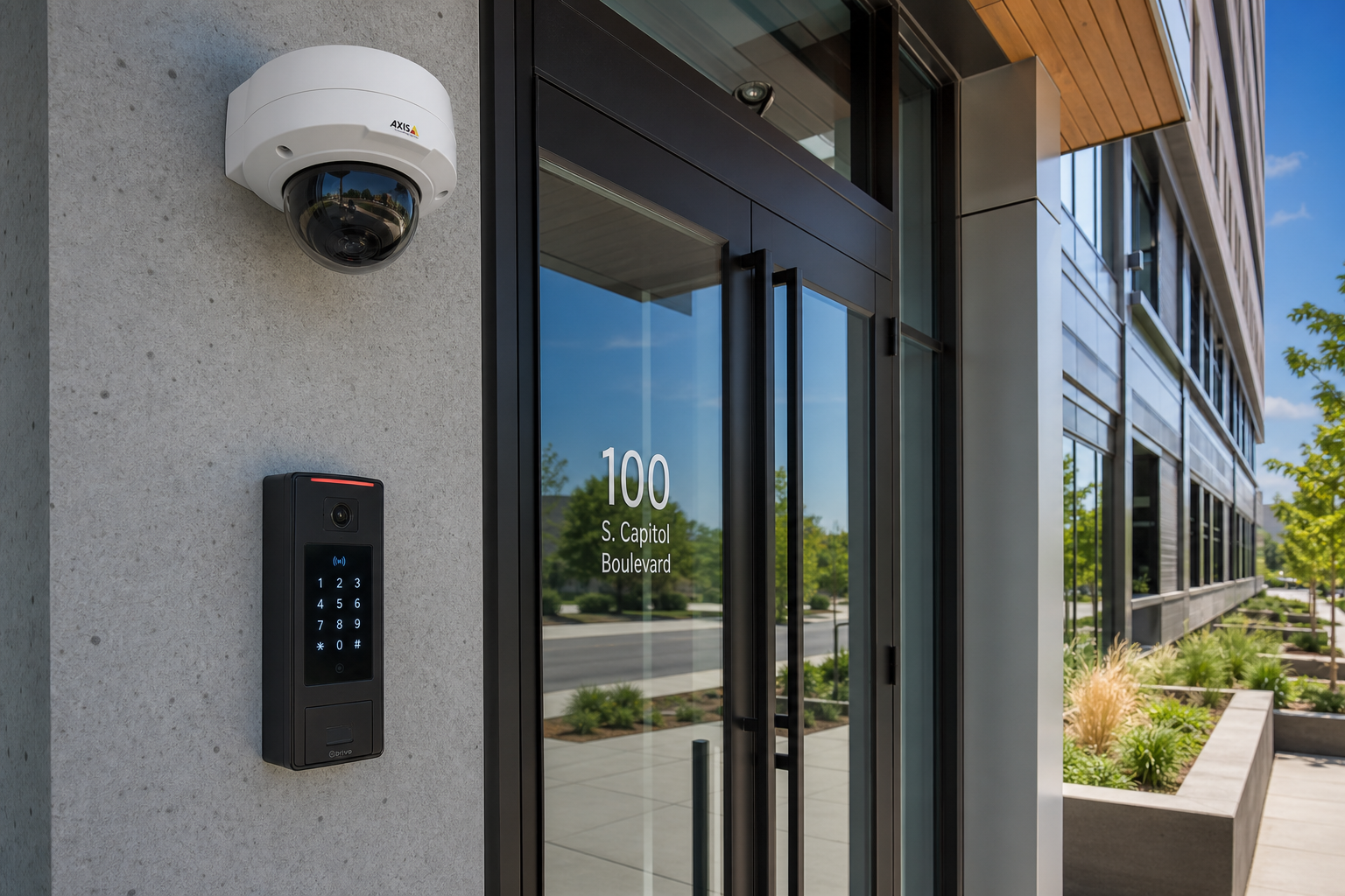Commercial building with security infrastructure